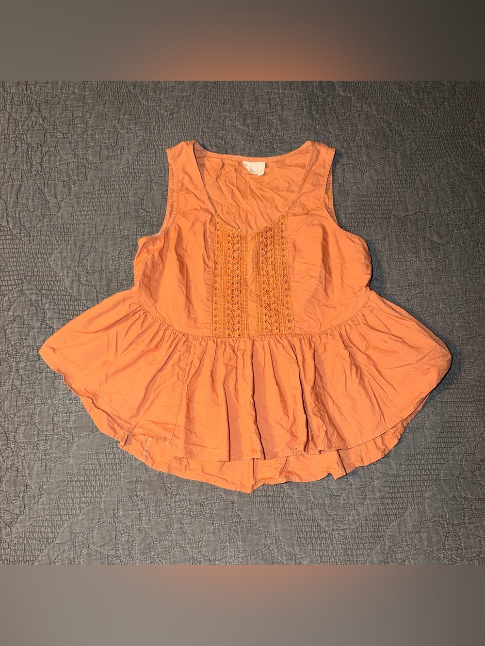 Vanessa Virginia:Anthropologie Sienna Eyelet Peplum Top-Rust Orange Women-Sz. 4